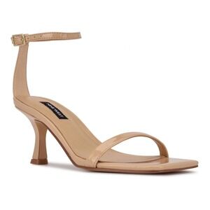 Nine West Women 10M Nude Patent Ankle Strap Kitten Heels Sandals Minimalist